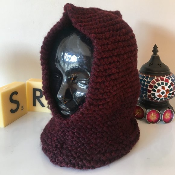 Hand-knitted, Super Chunky Knit, Claret Burgundy Hand-knitted Hoodie main image 5